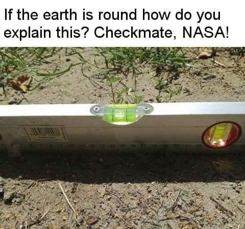 Flat earther using a level to checkmate NASA