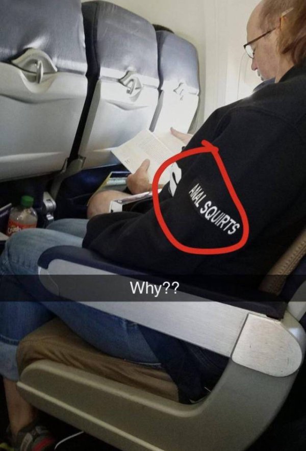 man with a WTF dirty word written on his jacket