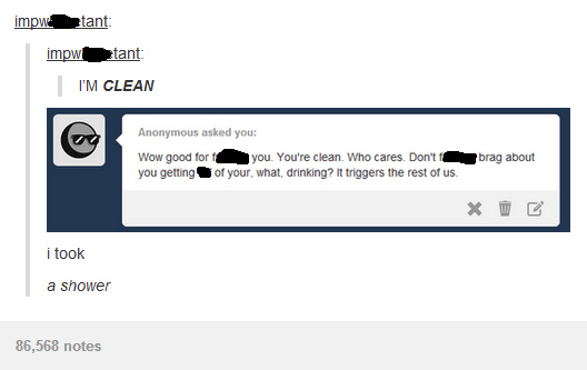 tumblr post about taking a shower