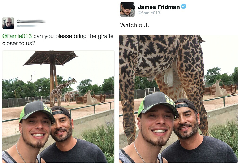 james fridman photoshop - James Fridman Watch out. can you please bring the giraffe closer to us?