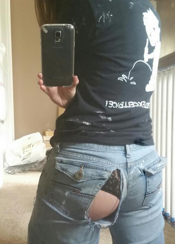 Girl with jeans torn to expose her firm butt