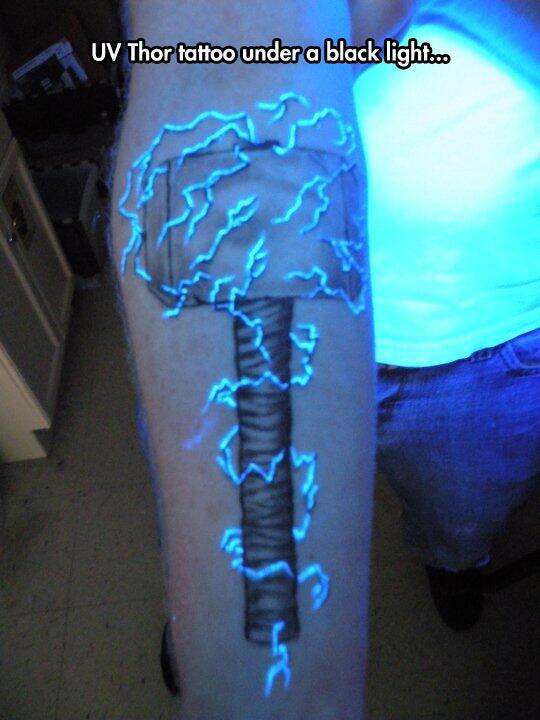 thor hammer tattoo glow in the dark - Uv Thor tattoo under a black light...