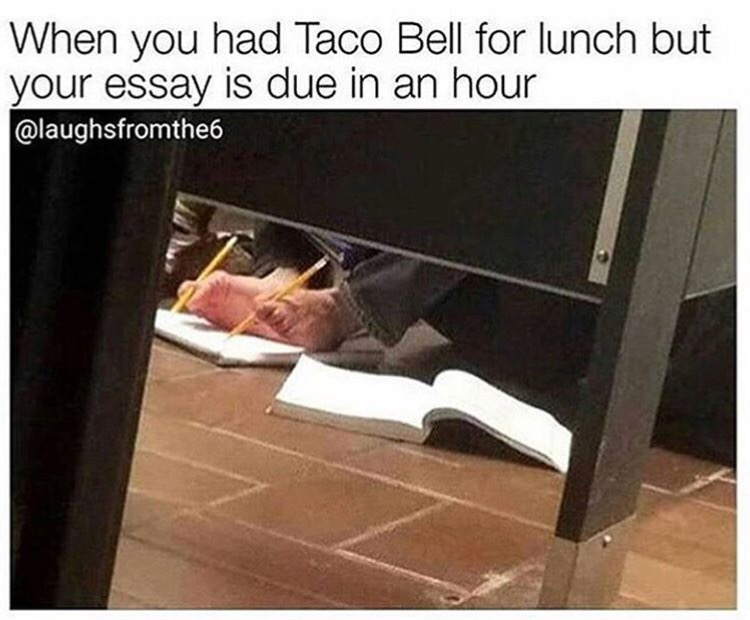 photo caption - When you had Taco Bell for lunch but your essay is due in an hour