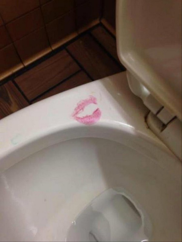 random lipstick on toilet