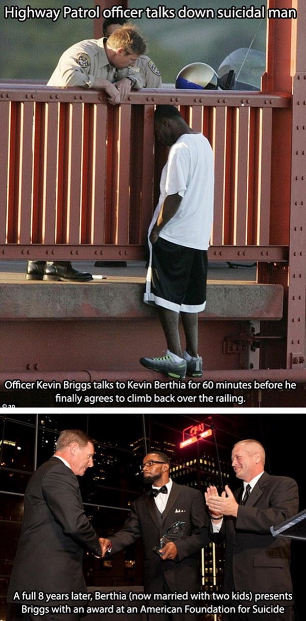 A compassionate police officer saves a suicidal man's life.