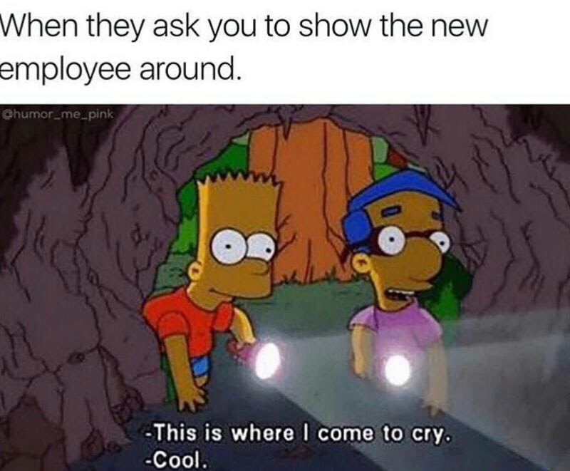 simpsons work meme - When they ask you to show the new employee around. This is where I come to cry. Cool.