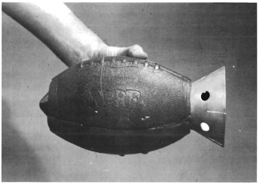 U.S. Army prototype anti-armor hand grenade from 1973 – a shaped charge, packed in a hollowed-out NERF football.