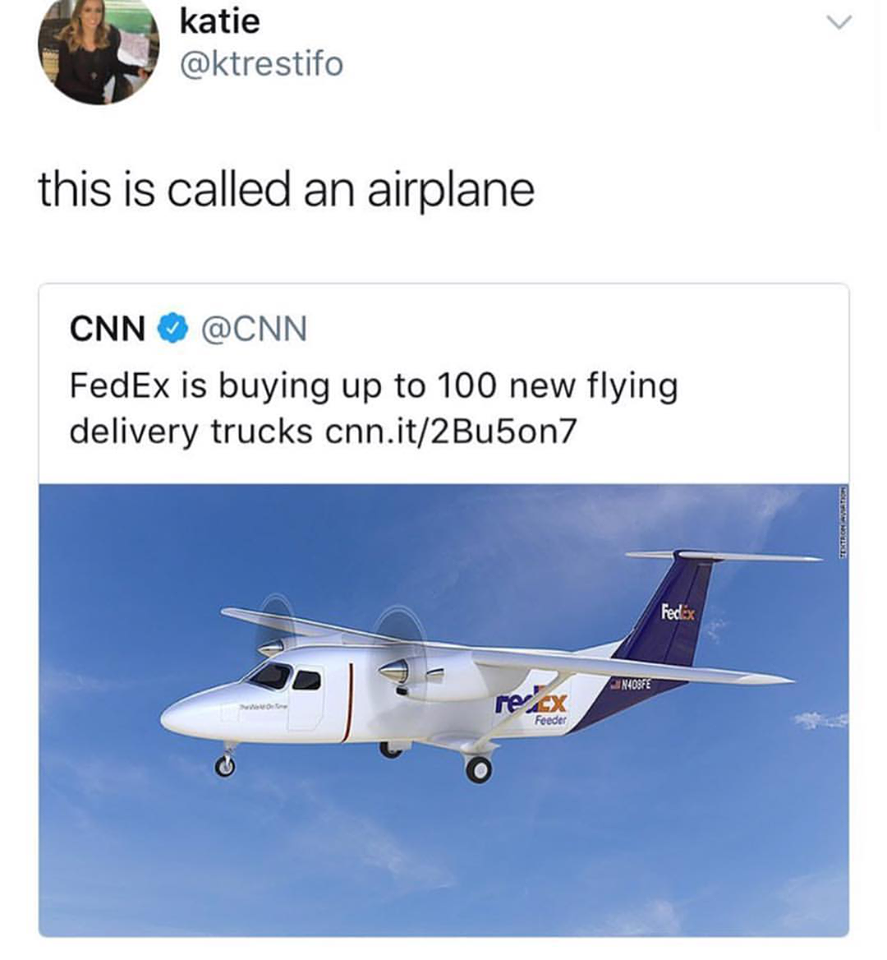 fedex flying delivery trucks - katie this is called an airplane Cnn FedEx is buying up to 100 new flying delivery trucks cnn.it2Bu5on7 Fedex Nosfe X Feeder