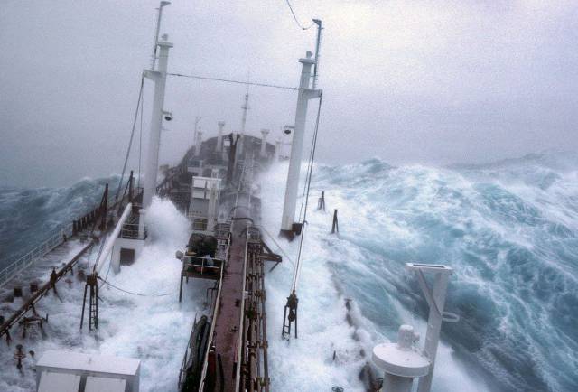 big ships in storm