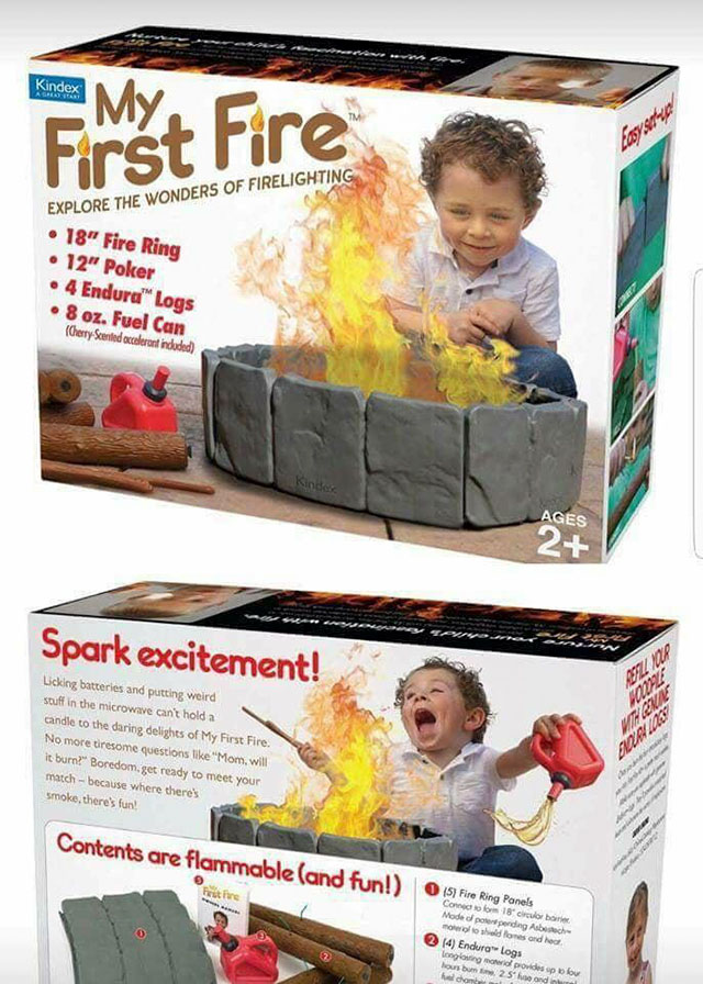 prank box - Kindex First Fire Explore The Wonders Of Firelighting 18" Fire Ring 12" Poker 4 Endura Logs 8 oz. Fuel Can Cherry Scented accelerantindoded Ages Spark excitement! 02 Licking batteries and putting weird stuff in the microwave can't hold a candl