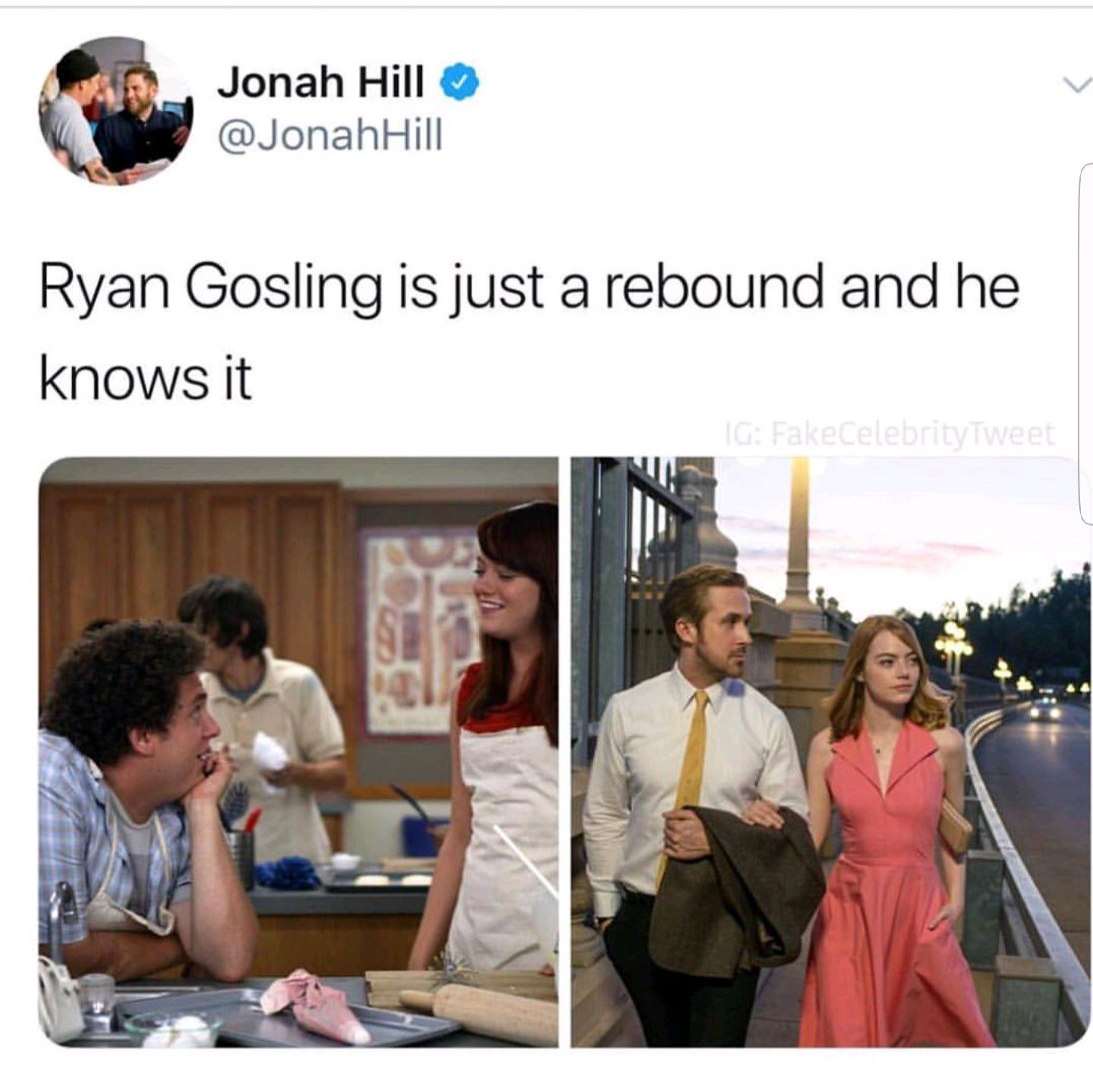jonah hill ryan gosling - Jonah Hill Hill Ryan Gosling is just a rebound and he knows it 10 Fake Celebrity weet