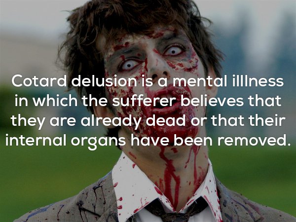 zombie with blood on mouth - Cotard delusion is a mental illlness in which the sufferer believes that they are already dead or that their internal organs have been removed.