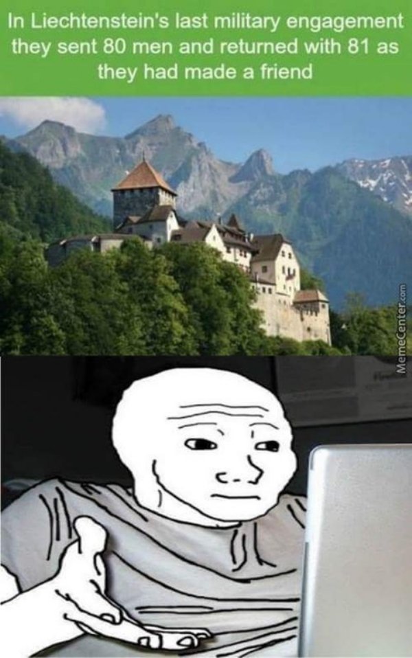 schloss vaduz - In Liechtenstein's last military engagement they sent 80 men and returned with 81 as they had made a friend MemeCenter.com