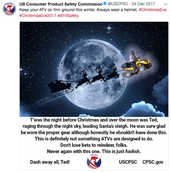 santa claus flying in the sky - Us Consumer Product Safety Commission . Keep your Atv on firm ground this winter. Always wear a helmet. Eve 2017 T'was the night before Christmas and over the moon was Ted, raging through the night sky, leading Santa's slei