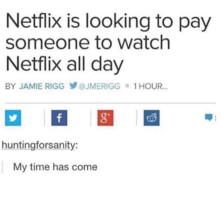 diagram - Netflix is looking to pay someone to watch Netflix all day By Jamie Rigg Y 1 Hour... ca 20 huntingforsanity My time has come