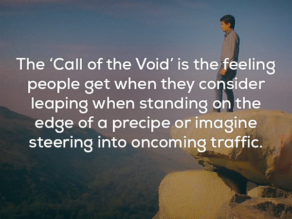 sky - The 'Call of the Void' is the feeling people get when they consider leaping when standing on the edge of a precipe or imagine steering into oncoming traffic.