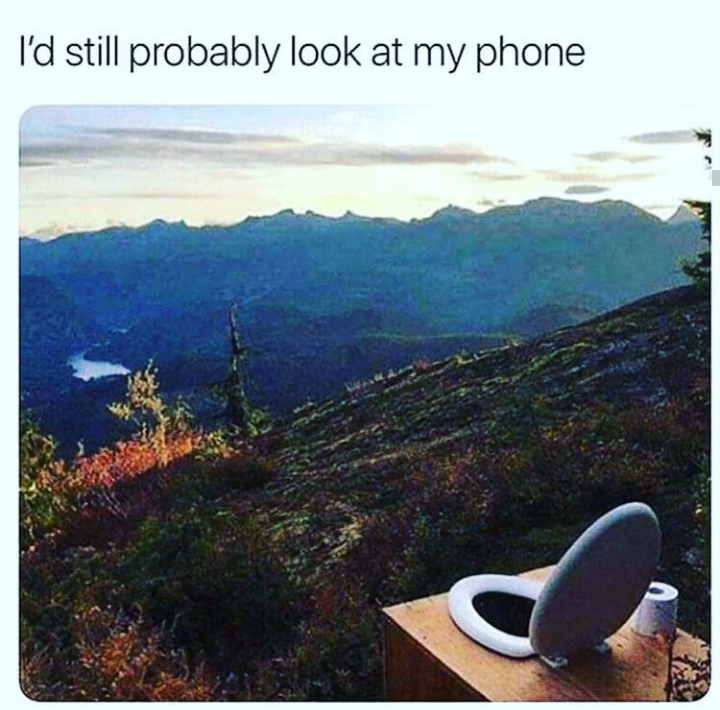 open toilet on mountain - I'd still probably look at my phone