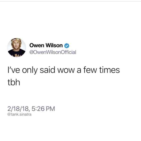 owen wilson ive only said wow - Owen Wilson Wilson Official I've only said wow a few times tbh 21818, .sinatra