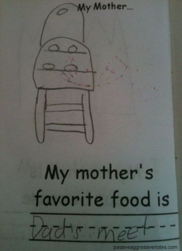 drawing - My Mother... My mother's favorite food is backmeet passiveaggressivenotes.com