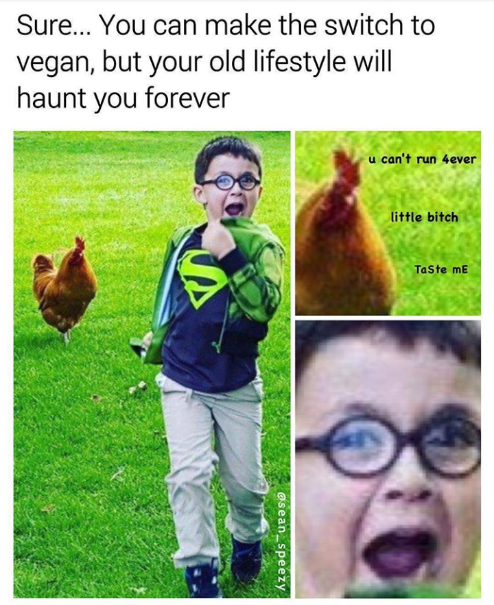 numb memes - Sure... You can make the switch to vegan, but your old lifestyle will haunt you forever u can't run 4ever little bitch Taste me