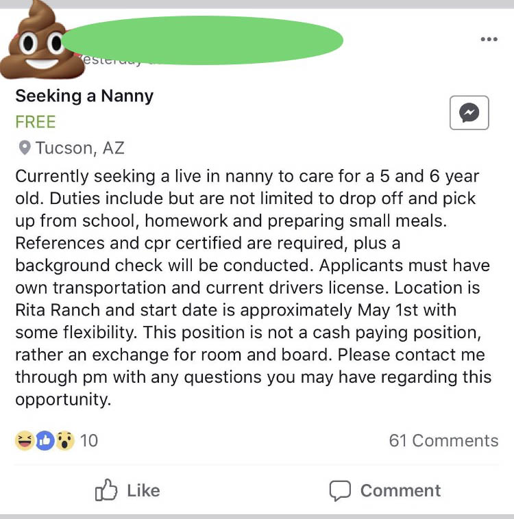 Mom Wants a Live-in Nanny for Free, the Internet Teaches Her That's Slavery