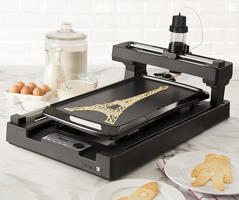 The PancakeBot 2.0 lets you 3d pancakes based on any design you give it.<br/><br/>This is going to cost you <a href="https://amzn.to/2HofyfI">$230 on Amazon</a>. 