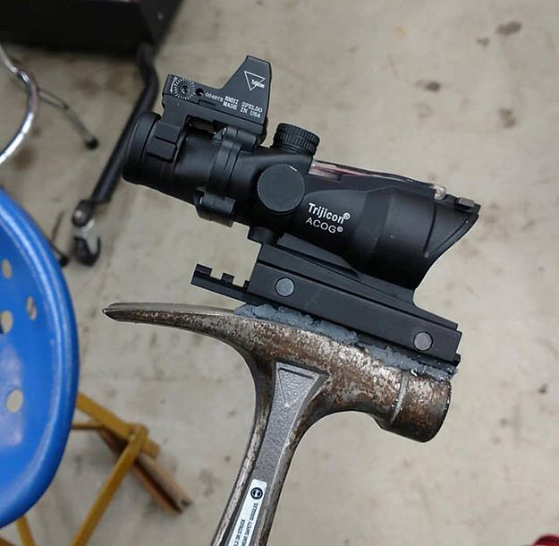 Sniper scope mounted on a hammer