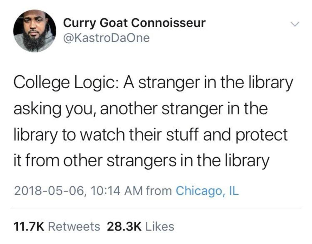 trump losers and haters - Curry Goat Connoisseur College Logic A stranger in the library asking you, another stranger in the library to watch their stuff and protect it from other strangers in the library , from Chicago, Il