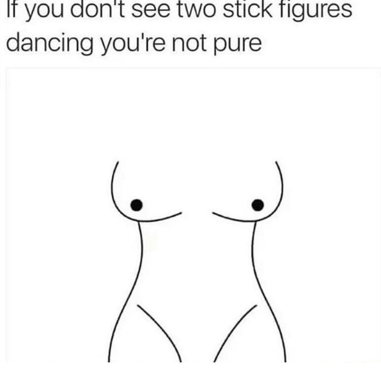 optical illusion of two stick figures dancing that also looks like boobs