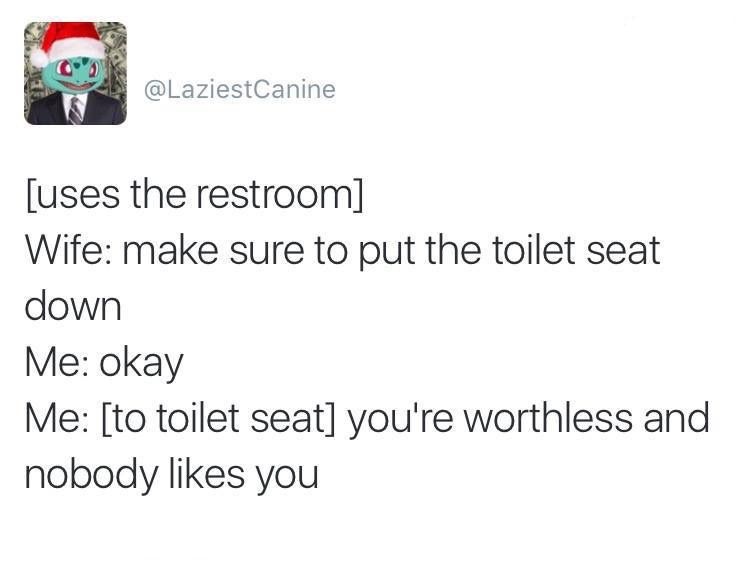 meme about putting down that filthy, worthless, toilet seat