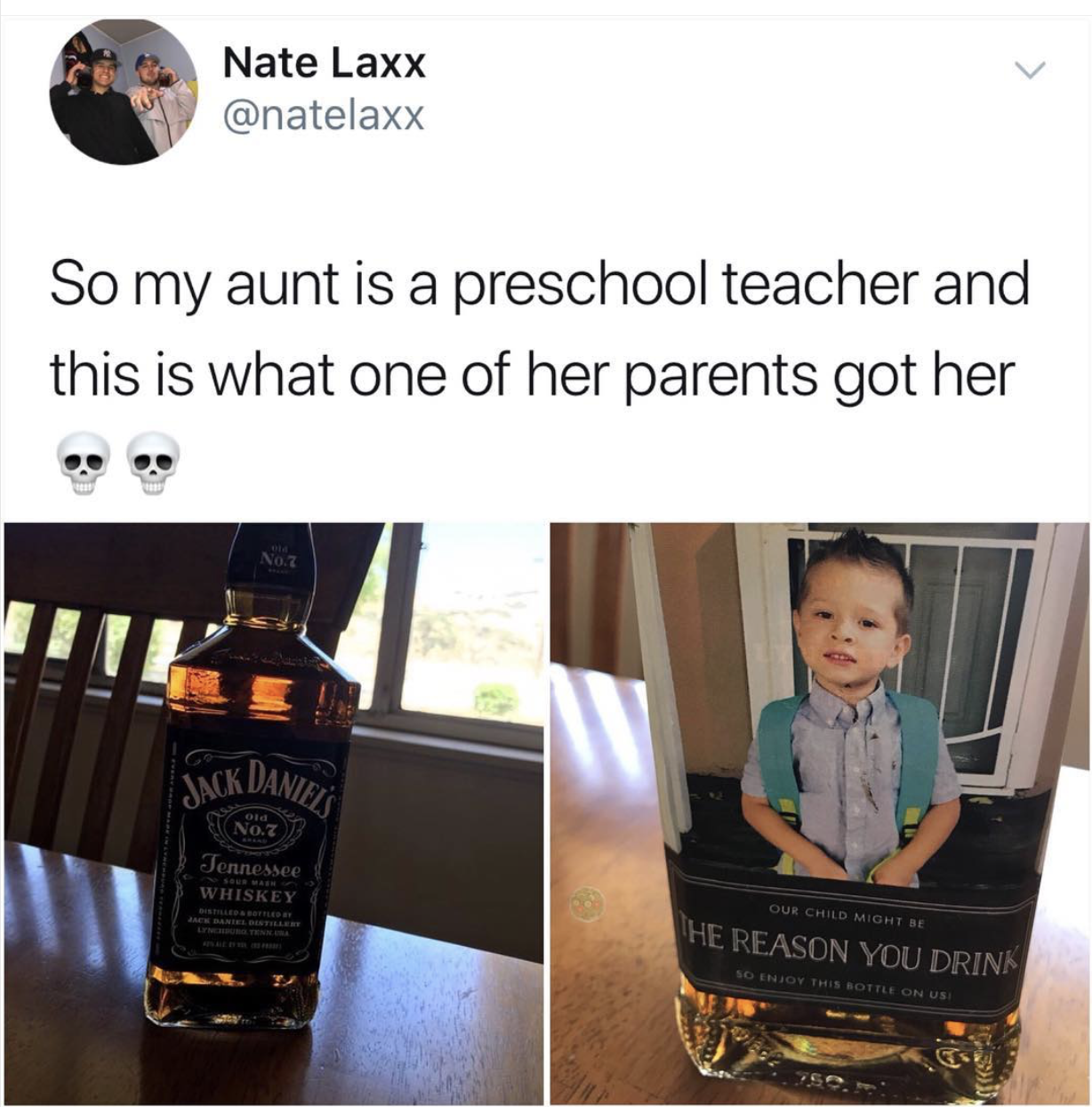 Preschool teacher gift of a personalized Jack Daniels bottle