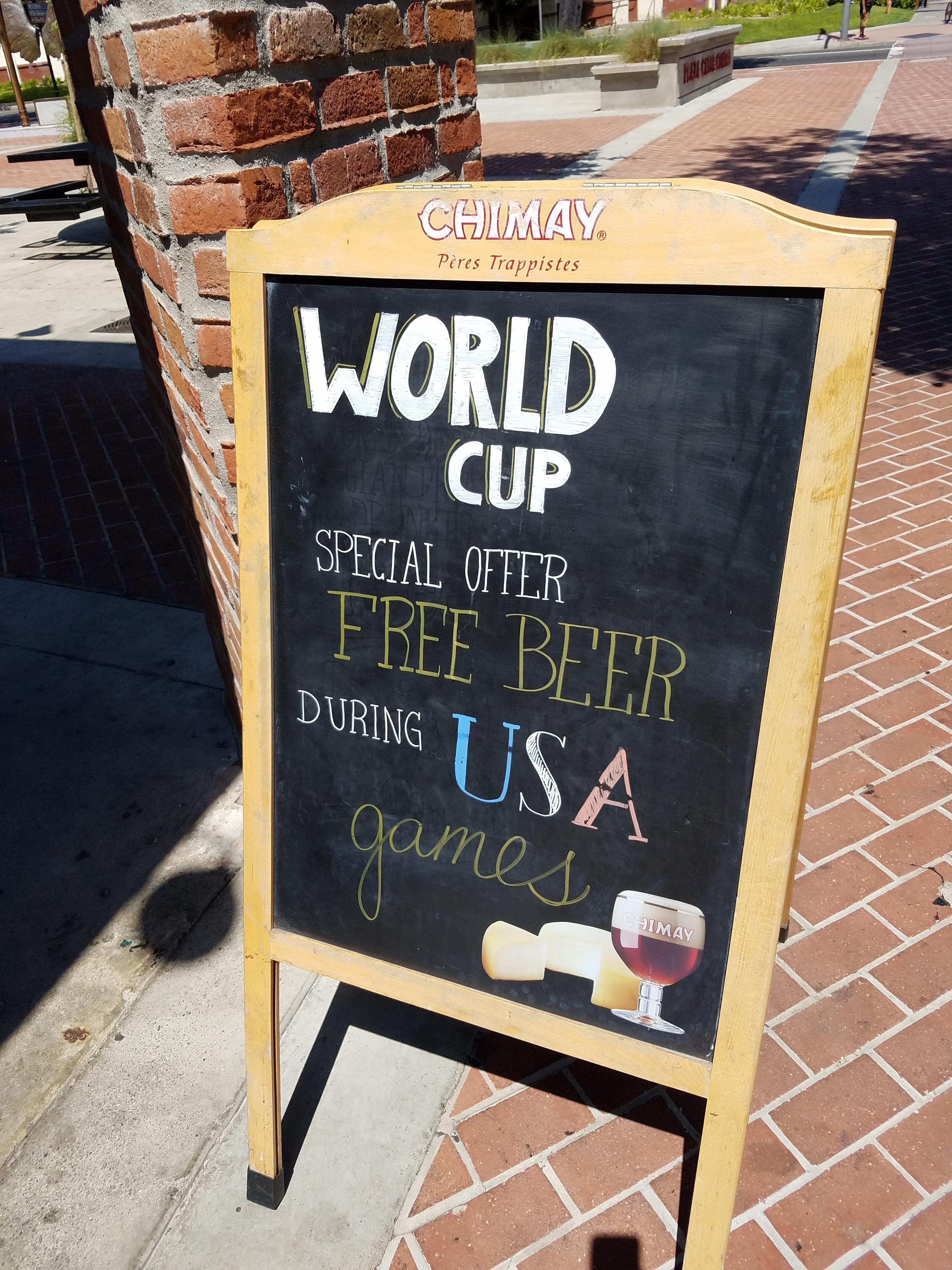table - Chimay Per uns World Cup Special Offer Free Beer During Usa games