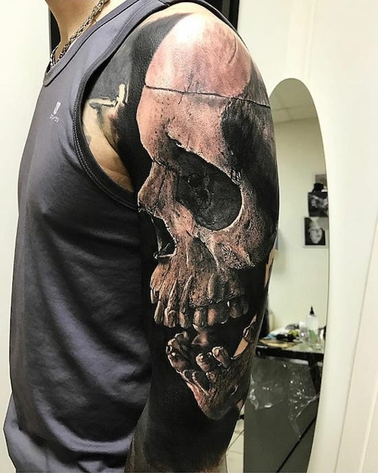 black and grey skull tattoos