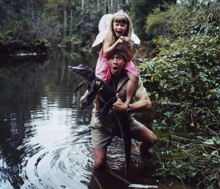 Steve Irwin throwback with alligator and his daughter