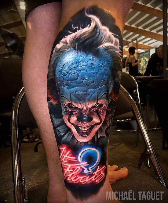 Elaborate tattoo of Pennywise the clown