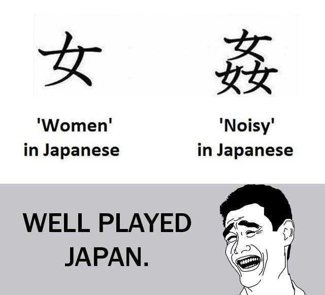 the word for noisy in Japan is 3 times the symbol for Women