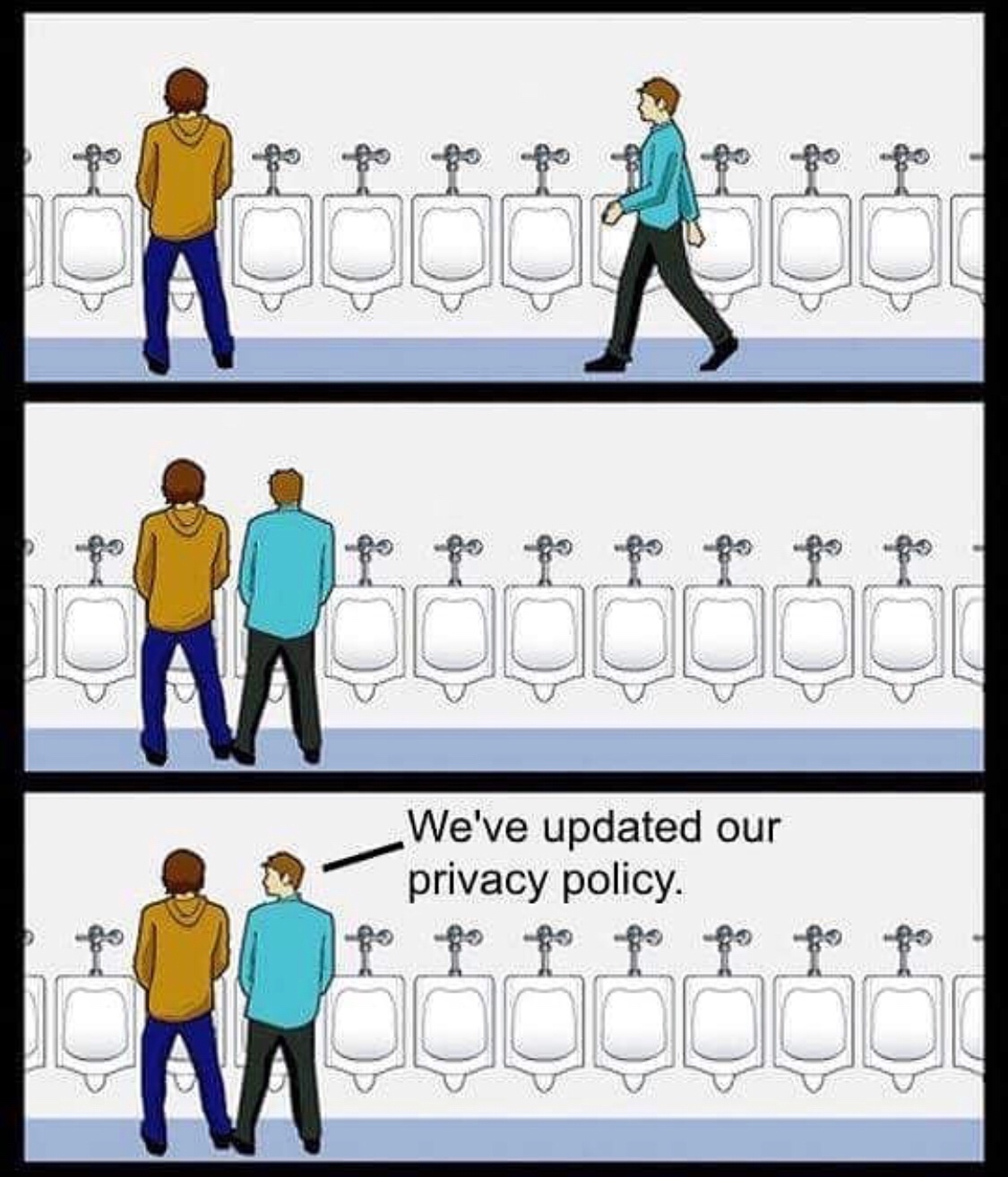GDPR meme about changing their privacy policy of 2 men at a urinal