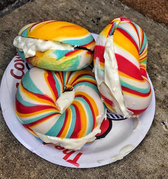 psychedelic bagels with cream cheese