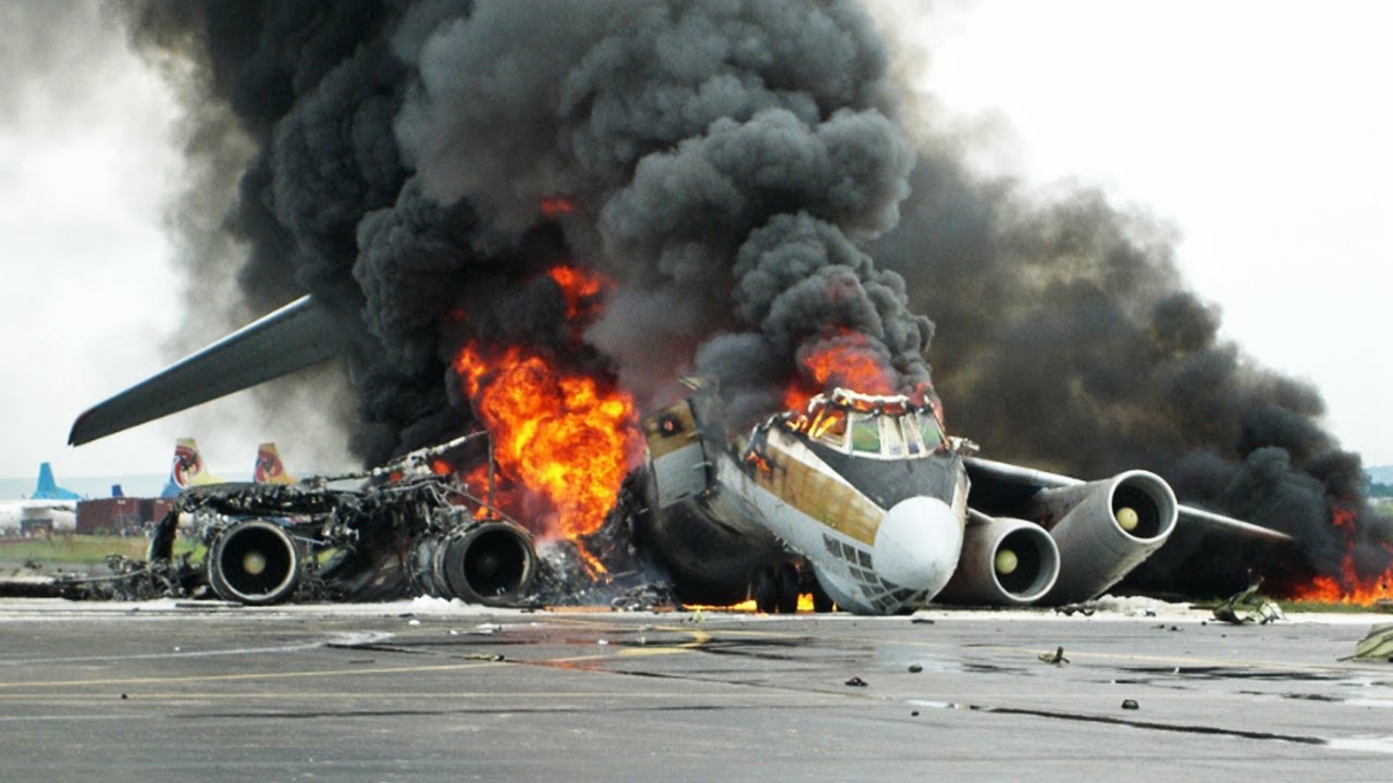 Burning wreckage of a 4 engine jet plane