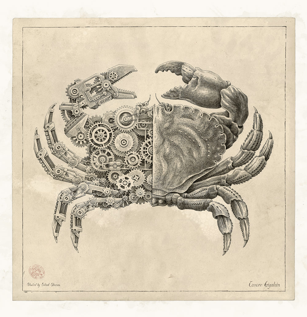 Steampunk crab art illustration
