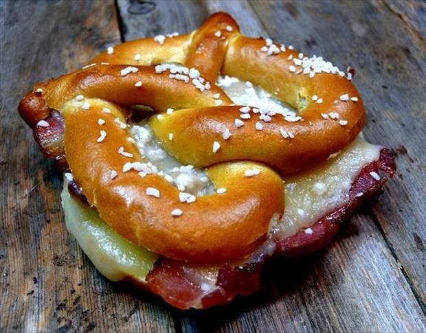 food of cheese and bacon pretzel