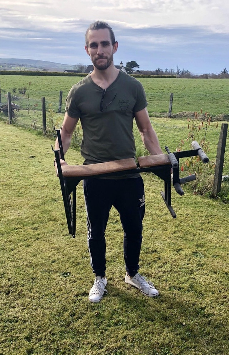 “Tidying out my gran’s shed and rediscovered the mini bench press my grandad welded for me 20 years ago so I could workout with my dad when I was 5 years old. Words can’t describe how much this means to me.”