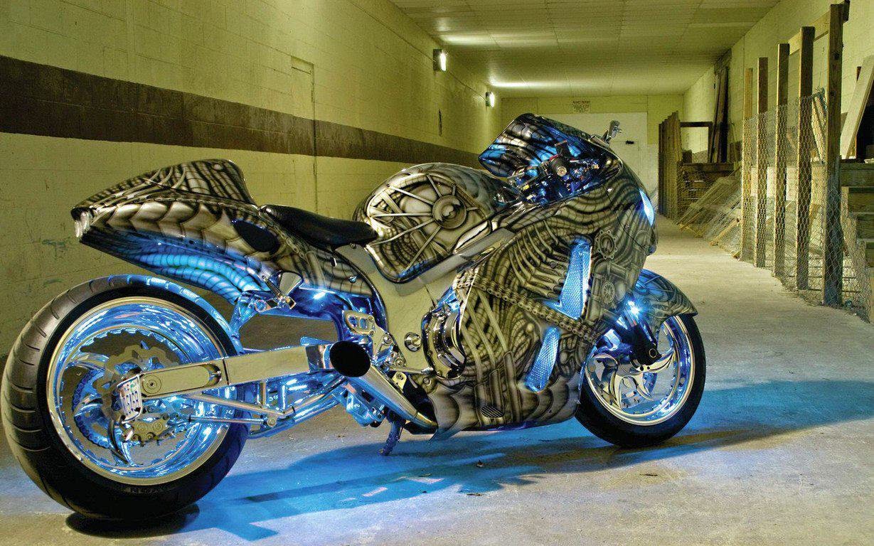 motorcycle that is all chrome and decked out with details