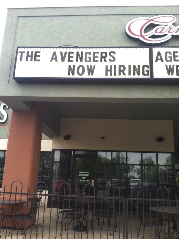 signage - The Avengers Age Now Hiring We Odrome Gutten Oitas Int