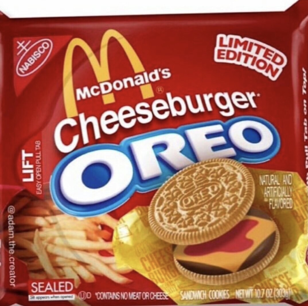 meme stream - junk food - Limited Edition Nabisco McDonald's Cheeseburger 5 Coreo Lift Easy Open Pull Tab Natural Ad .the.creator Sealed Slap e s Ud Contans Nomeat Or Cheese Sandwich Cookes Netwt 107 CZ31