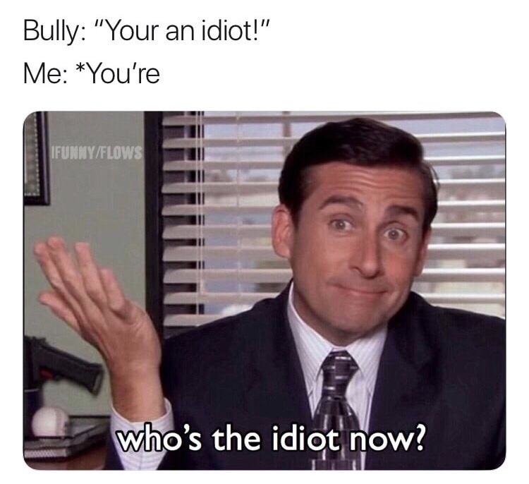 memes - michael scott vs steve carell - Bully "Your an idiot!" Me You're IfunnyFlows who's the idiot now?