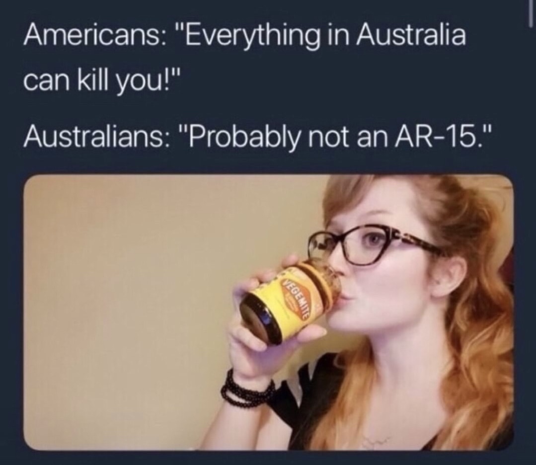 memes - everything in australia that can kill you - Americans "Everything in Australia can kill you!" Australians "Probably not an Ar15." Egemit