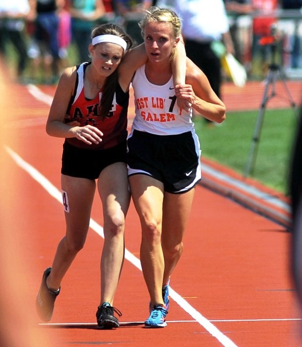 In 2012, then 17-year-old Meghan Vogel, a junior at West Liberty Salem High School in western Ohio, did an extraordinary act of kindness at the regional 3200-meter finals in Columbus, Ohio. Instead of trying to produce the best finish, Vogel took care of her exhausted rival Arden McMath who collapsed on the track, and she carried her across the finish line.