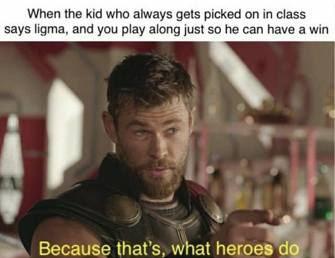 memes - don t spoil the endgame meme - When the kid who always gets picked on in class says ligma, and you play along just so he can have a win Because that's, what heroes do