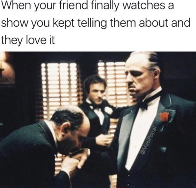 memes - meme the godfather - When your friend finally watches a show you kept telling them about and they love it